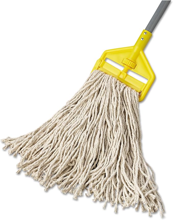 Rubbermaid F11612 Premium Cut-End Cotton Wet Mop Head 16oz White 1" Orange Band 12/Carton