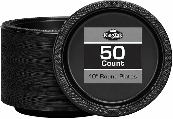 Hanna K. Signature Collection 50 Count Plastic Plate, 10-Inch, Black