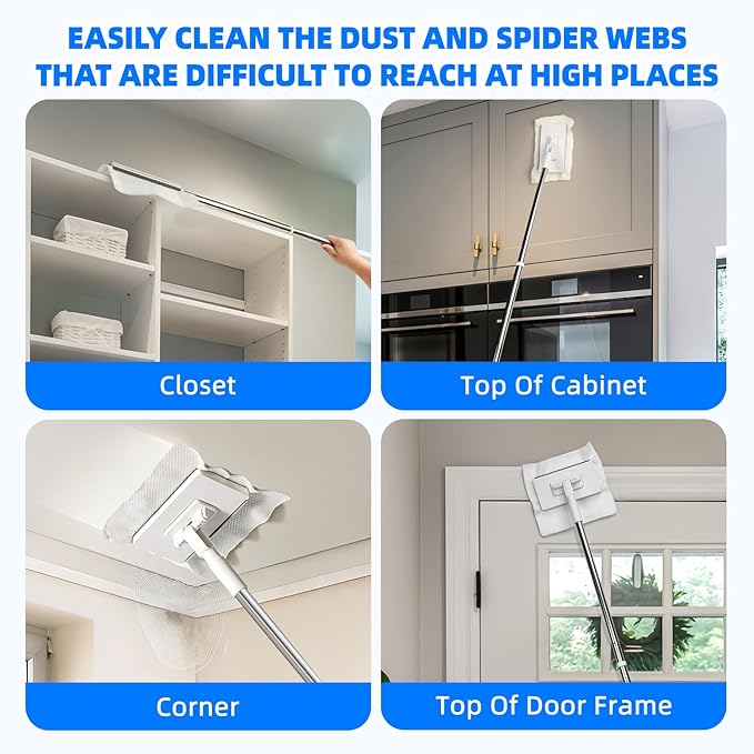 Press Grip Mini Mop, Zero-Touch Gap Dust Cleaner with 39in Lazy Mop & Hands-Free Lock Head, Disposable Dust Mop for House Wall Bathroom Toilet Corners Multi Surface Cleaning with 5 Cloths