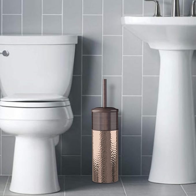 nu steel Round Shape Stainless Steel Toilet Brush Holder for Bathroom Copper Color Finish Comes with a Complete Plastic Liner Inside to Prevent Dripping