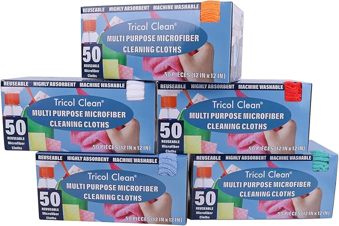 Tricol Clean 50PK Profesional Resuable Lint Free Microfiber Edgeless Cleaning Cloth Cleaning Rags,Absorbent Microfiber Wipes for Housekeeping, Car Cleaning(12 * 12 Inches)( Green 1)