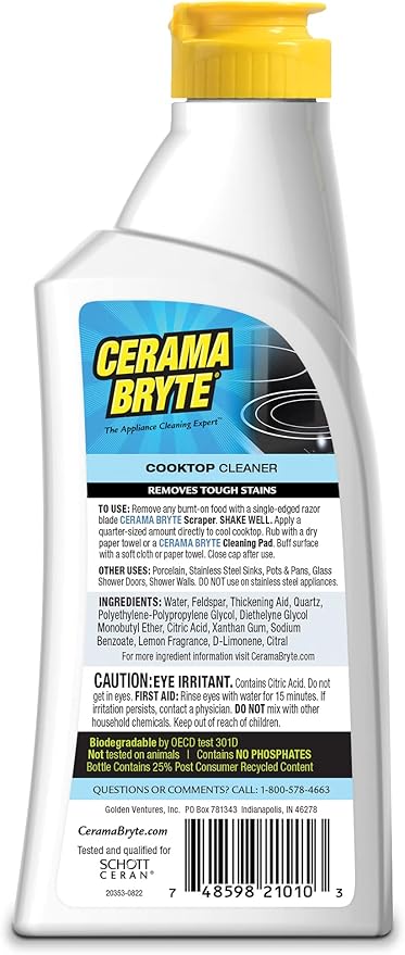 Cerama Bryte Removes Tough Stains Cooktop and Stove Top Cleaner for Glass - Ceramic Surfaces, 10 Ounces, 1 Pack