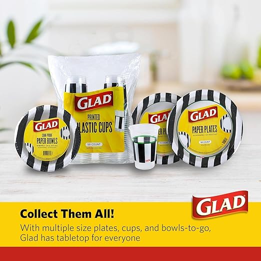 Glad Everyday Clear Plastic Cups with Referee Football Print - Sturdy Disposable Drinking Cups for Game Day, Parties, and Everyday Use, Recyclable #5 Plastic, 18 oz, 50 Count - 12 Pack
