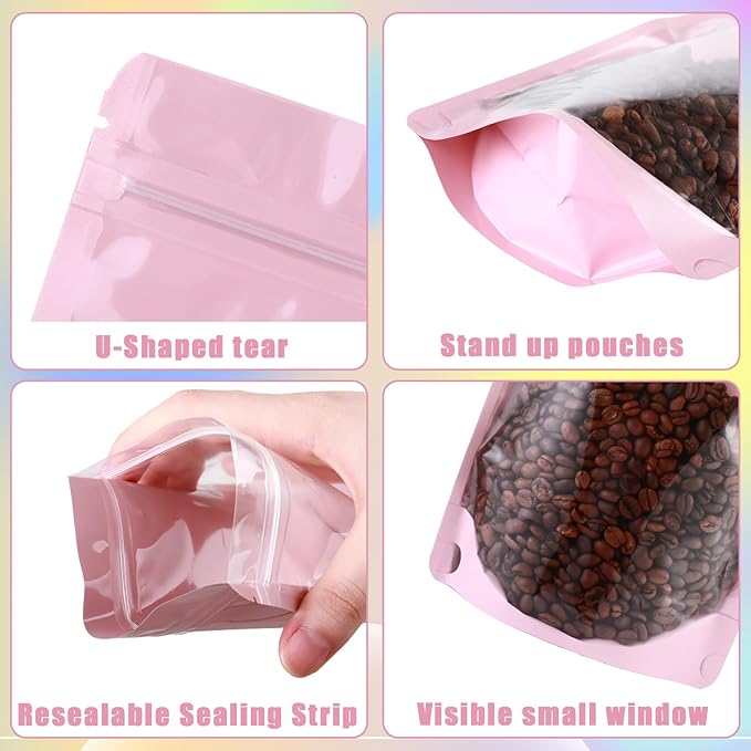 150 Pcs Mylar Bags for Food Storage, 6x9 Mylar Bag with Window Stand Up, Bulk Holographic Resealable Bags Smell Proof Bag Food Packaging for Small Business Freeze Dried Candy Jewelry Foil Packaging