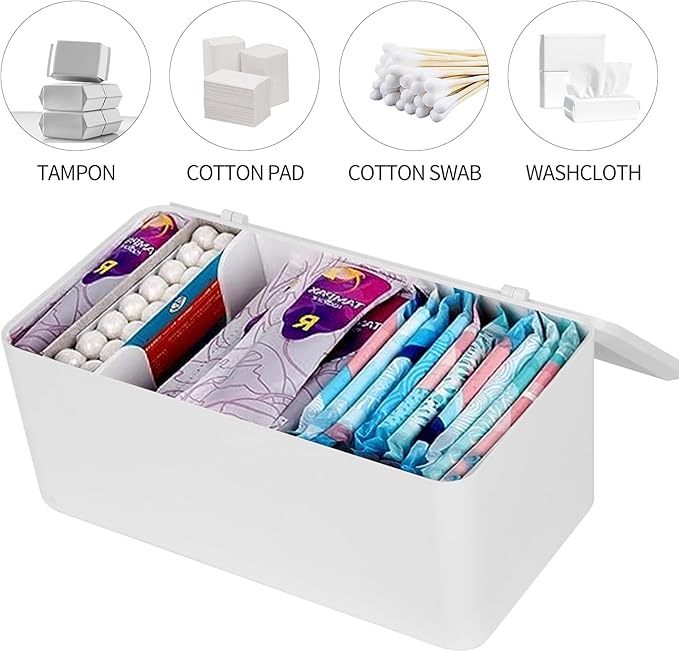 pad and tampon organizer for bathroom,Sanitary Napkin Holder, Pad and Tampon Organizer for Period, Sanitary Napkin Storage Container, White