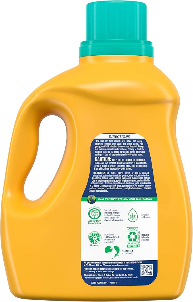 ARM & HAMMER Sensitive Skin Liquid Laundry Detergent, Fresh Scent, 105 fl oz, 105 Loads (Pack of 2)