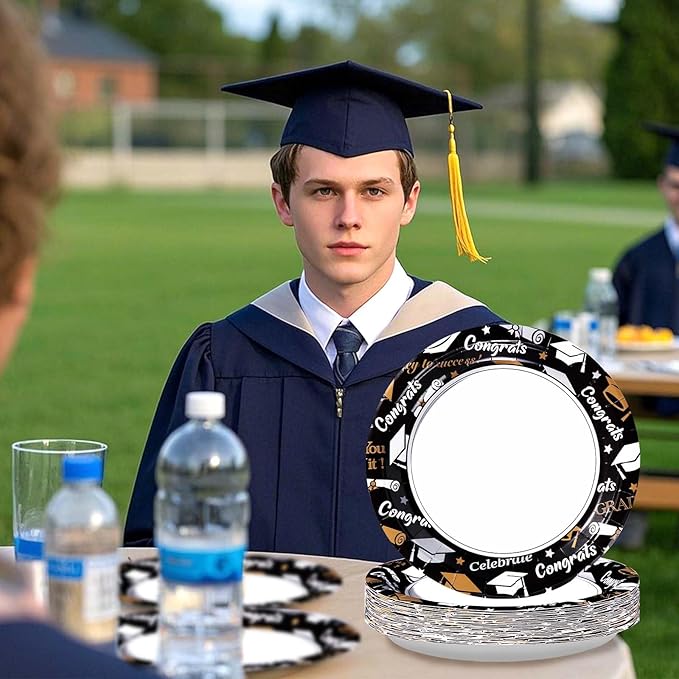 Grencian 50 Pcs Graduation Plates 10" Large Graduation Party Plates Disposable Heavy Duty 2026 Congrats Grad Paper Platters for Class of 2026 College High School Graduate Party Supplies Decorations