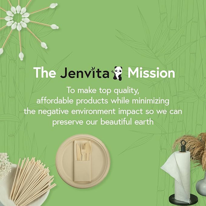 Jenvita Bamboo Biodegradable Plates (50-Pack, 7-inch) | Sturdy & Microwave Safe | Heavy Duty Microwavable Disposable Plates | PFAS Free, Biodegradable | FSC Certified Alternative to Plastic