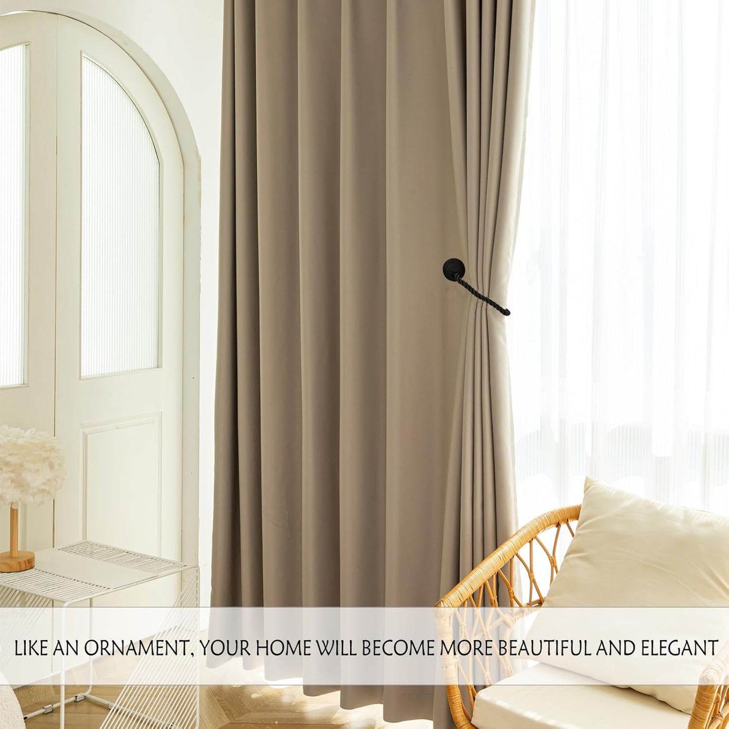 Magnetic Curtain Tiebacks Rope Curtain Tie Backs for Curtains 4 Pack Curtain Holders for Drapes Decorative Window Curtain Holdbacks, Black