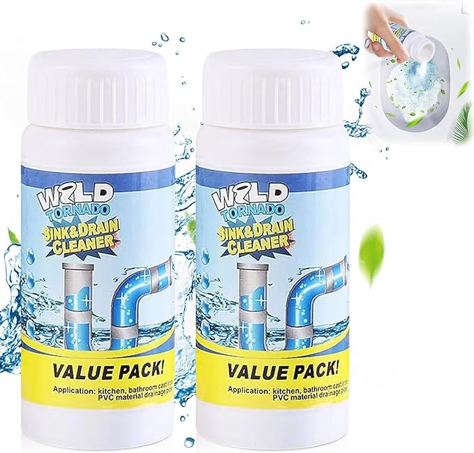Wild Tornado Pipe Dredge,Powerful Sink Cleaner Powder Fast Foaming for Kitchen Toilet Pipeline Quick Cleaning Tool(2pcs)
