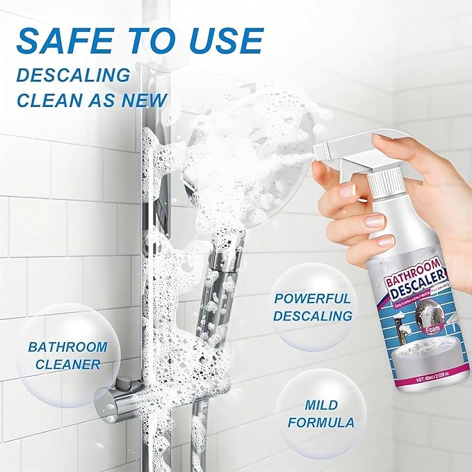 Bathroom Descaler Foam Cleaner Spray, Descaler Stubborn Stains Cleaner Foam Bathroom Toilet, 2024 New Foaming Bathroom Shower Bleach Cleaner Spray Foam Glass Cleaner for Kitchen Cleaning (1)