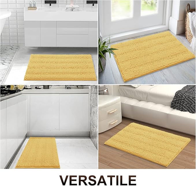 Grandaily Chenille Striped Bathroom Rugs 47x24, Extra Thick and Absorbent Bath Mats, Non-Slip Soft Plush Shaggy Shower Carpet, Machine Wash Dry, Bath Rug for Bathroom, Yellow
