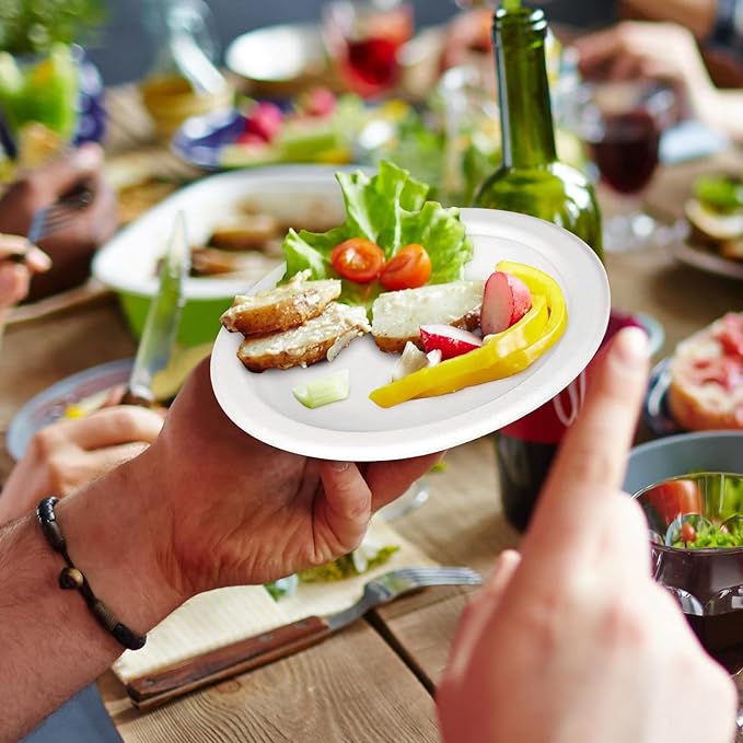 Paper Plates 6 inch, 50 Pack Small Plates, Eco Friendly Disposable Plates Made of Sugarcane Fibers, 100% Compostable Plates, Dessert Plates, White