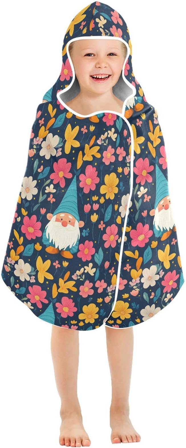 Kids Beach Towels Cartoon Cute Gnome Flowers Black Hooded Beach Bath Towel Lightweight Toddler Towels