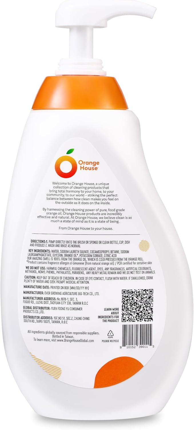 ORANGE HOUSE 3 in 1 Plant Based Dish Soap, Non Harmful Ingredients Veggie Wash, Orange Oil Fruit and Vegetable Wash, Convenient Fruit Wash, 21.9 Fl Oz Fruit Cleaner, Natural Dish Soap (1 Pack)