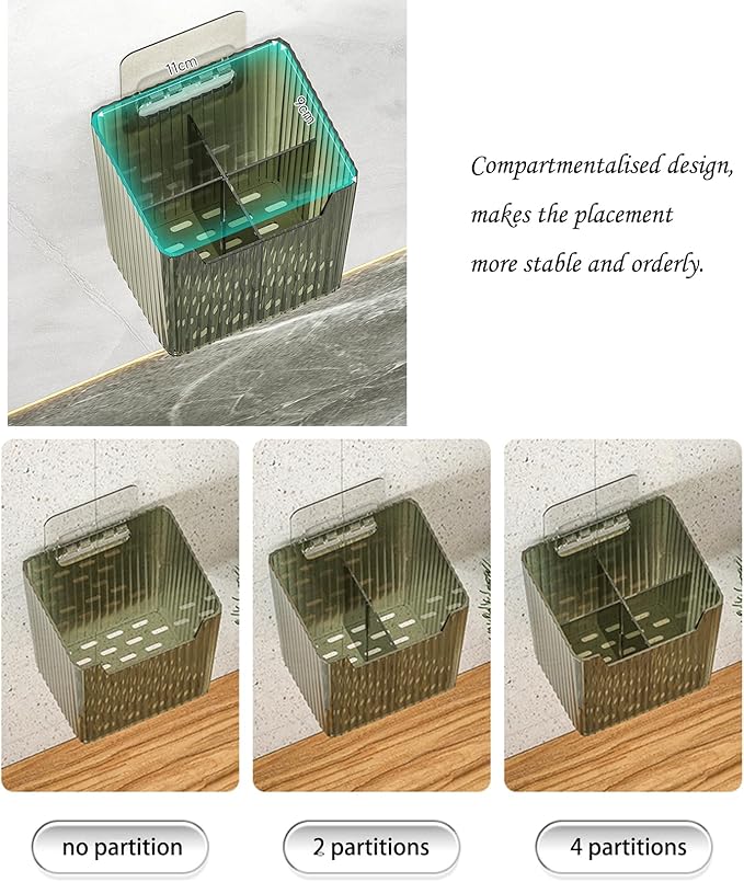 Set Of 2 Storage Organizer Bins Wall Mounted Shower Caddy, Bathroom shelves Stackable Clear Plastic Toothbrush Holder Adhesive Hanging Bin for Bathroom, Kitchen, Cabinet, Shower BPA Free Small (Clear)