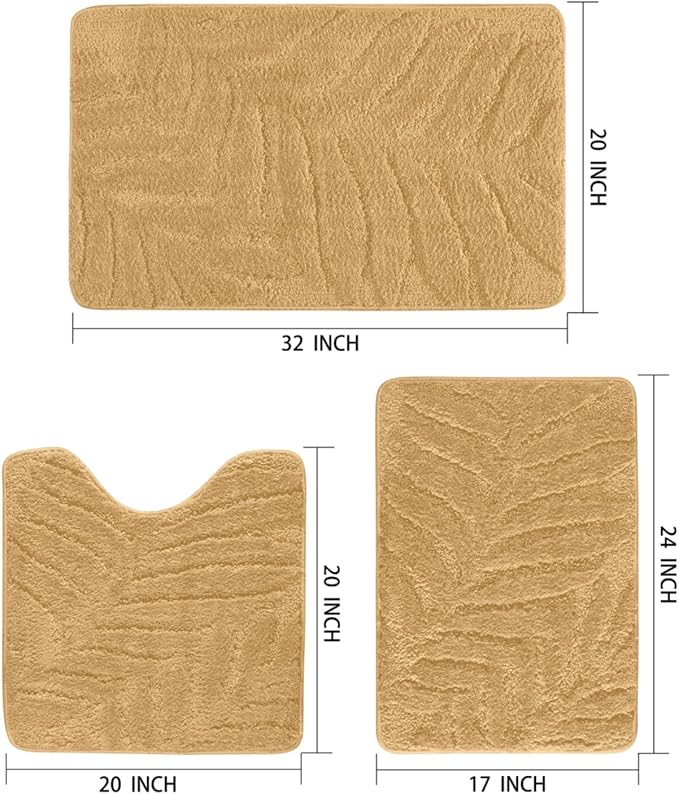 Bath Rugs Set 3 Pieces Bathroom Mat Soft Absorbent Plush Shaggy Soft Floor Non Slip Shower Bath Tub Machine Washable