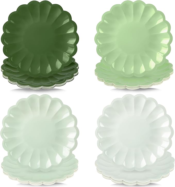 AimFun 24Pcs Sage Green Paper Plates Gradient Green Disposable Party Plates 7.5 Inch Round Dessert Plates for Birthday Baby Shower St Patricks Day Party Supplies