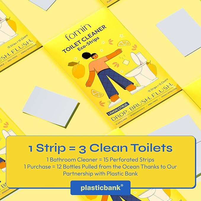 FOMIN Non-Toxic Toilet Bowl Cleaner Strips - (90 Strips) - Plastic-Free, Septic Safe Toilet Cleaning Strip, Remove Stains & Odors - The Ultimate Cleaning Solution