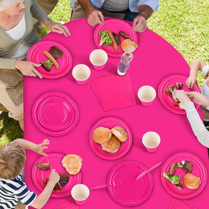 Kochorie 169 Pieces Hot Pink Party Supplies Disposable Dinnerware Set Include Plates and Cups Napkins Plastic Forks Knives Spoons Tablecloth for Wedding Birthday Party Decorations, Serve 24 Guests