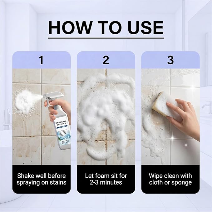 3.38Oz Bathroom Cleaner Foam Spray, Scale Remover Bathroom Cleaner, Powerful Scale Remover, Suitable For Tiles, Glass, Stainless, Steel (2pcs)