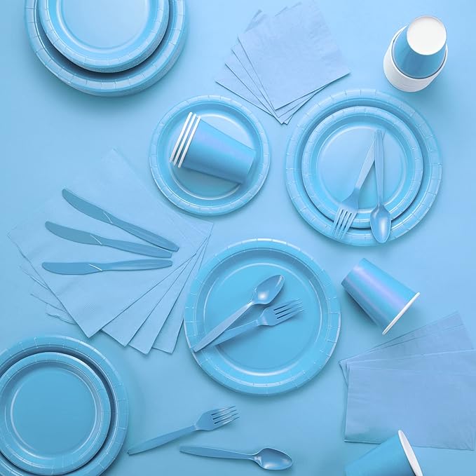 Amcrate Disposable Plastic Dinner Plates, Blue, 10.4 Inches, Strong and Sturdy for Party, Dinner, Holiday, Picnic, Travel - Pack of 50