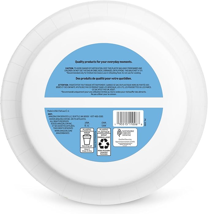 Amazon Basics Ultra Paper Plates, 10 Inch, Disposable, 44 Count, Packaging May Vary