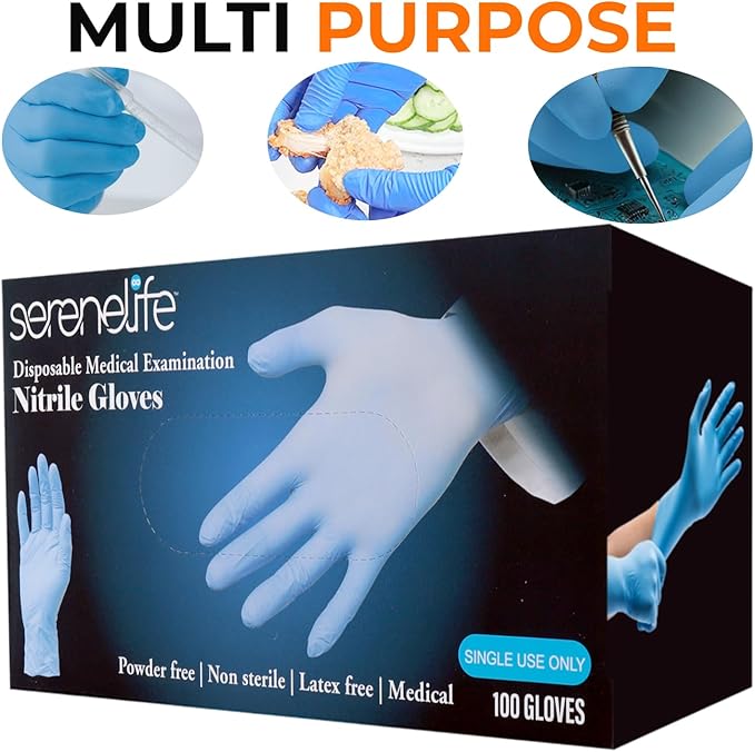 Serenelife Soft Industrial Gloves, Nitrile and Vinyl Gloves, Powder-Free, Textured Grip, Ideal for Cleaning, Food Service, Automotive, Household Work