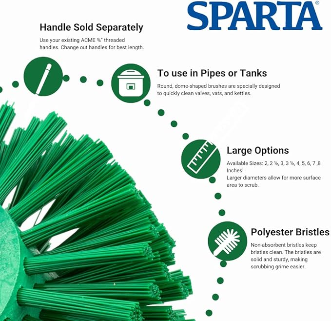 SPARTA Industrial Tank Brush Head Pipe Brush Head, Drain Brush with 3/4" Thread Hole (Handle Not Included) for Commercial Use, Plastic, 5.7 Inches, Green (Pack of 2)