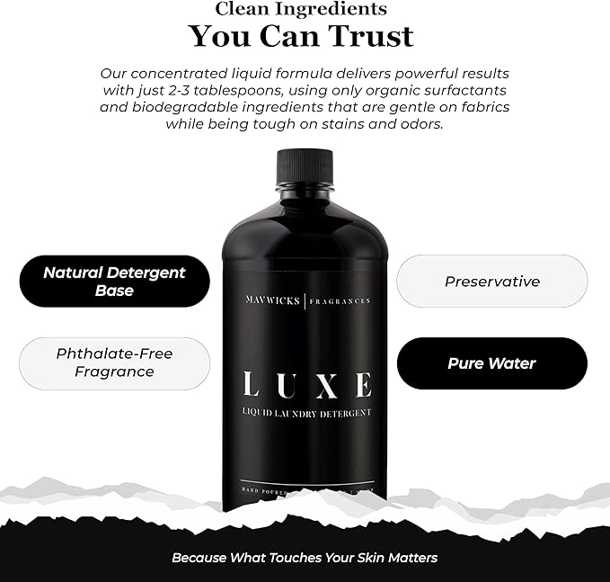 Mavwicks - Laundry Liquid Detergent (Luxe) - 32 Oz Laundry Perfume Bottle for Men & Women, Stain & Odor Remover, Deep Clean, Long-Lasting Fragrance and Freshness for All Fabrics