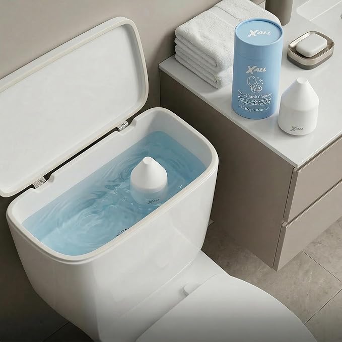 X-ALL White Toilet Tank Cleaner System – Continuous Cleaning Toilet Tank Device with Long-Lasting Mineral Core Technology, Helps Reduce Stains & Buildup, Septic Safe, 250g