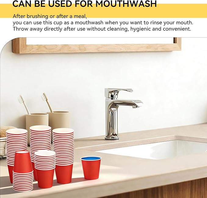 50 Pack 3oz Red Paper Cups,Mouthwash Cups, Disposable Bathroom Cups,Small Paper Cups 3oz Ideal for Bathroom,Supermarket,Birthday Party,Picnic and BBQ