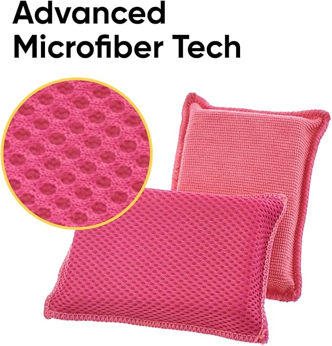 Superio Miracle Microfiber Sponges for Kitchen 3-Pack Red Yellow Blue, Kosher Non-Scratch Sponge Scrubber Heavy Duty Multi-Purpose Cleaning of Dishes, Pots, Pans and Counter tops, Machine Washable