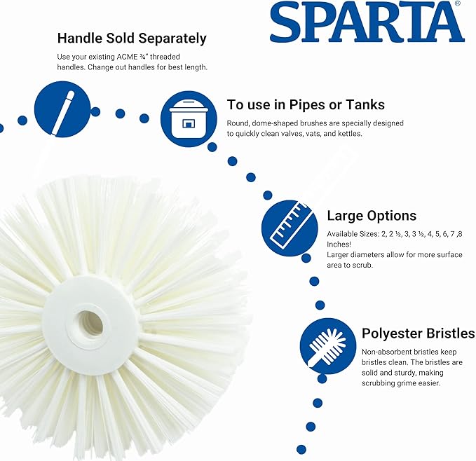 SPARTA 45007EC02 Plastic Multi-Purpose Valve Brush, Pipe Brush, Round Brush With Polyester Bristles, Color Coded For Commercial Cleaning, Kitchen, Restaurant, Bathroom, 5.7 X 7 X 5.7 Inches, White