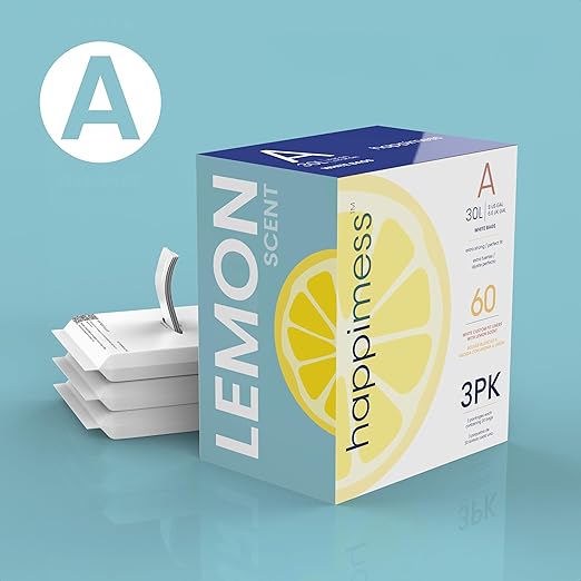 happimess 8 Gallon (30L) Drawstring Trash Bags, Lemon Scent, White, Heavy Duty MDPE Liners for Kitchen and Household, Odor Control, Custom Fit 120 Count (6 Packs of 20 Liners) HPM3100A-W-6SET