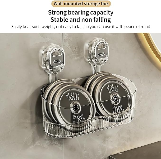 No-Drill Bathroom Suction Storage Box – Large Capacity & Strong Load-Bearing, No Drill Bathroom Shelves Storage with Drain Holes (1, Gold)