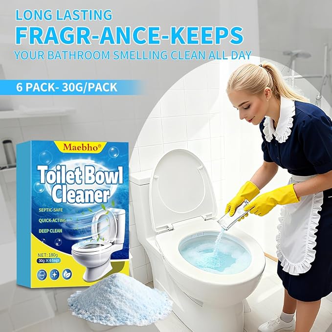 Toilet Cleaner Foam- Self Activating Cleaning Powder, Septic-Safe Powerful Foaming Toilets Bowls Cleaner, Deep Cleaning (6 Bags Each 30g)