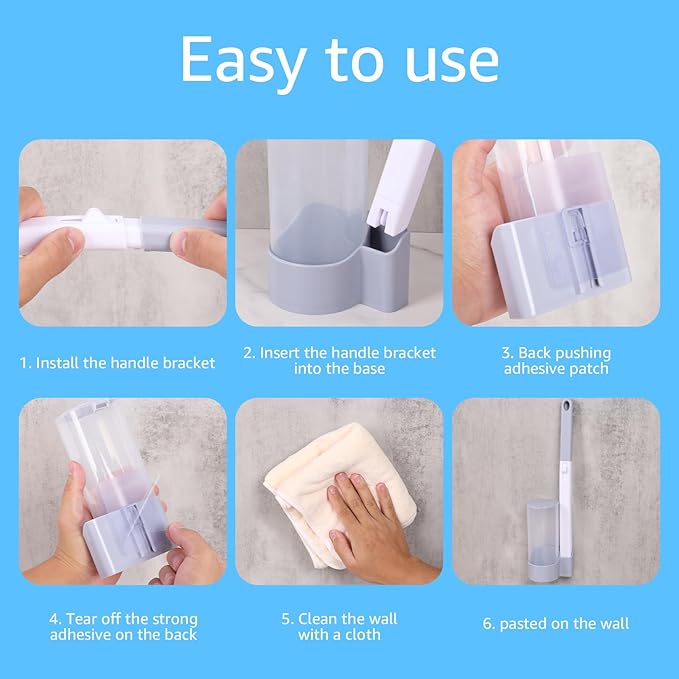 Toilet Brush Cleaning Kit, Toilet Cleaning System - Storage Caddy and 18/24 Toilet Brush Refills, Adhesive Wall Mounted Toilet Bowl Cleaner Brush with Handle (Set 01)
