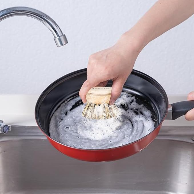 Kitchen Scrub Brush - Hard Bristle, Cast Iron Scrubber Sustainable & Biodegradable, Kitchen Brushes for Dishes, Pans and Pots