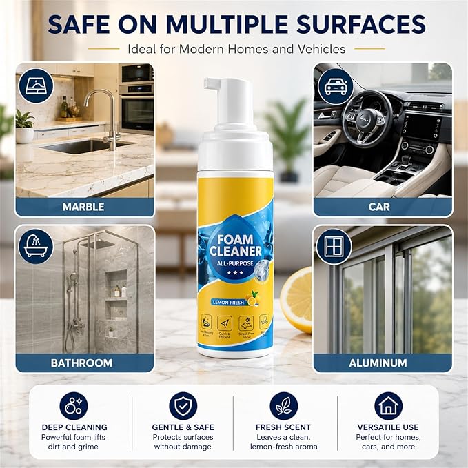 4-In-1 Multi-Enzyme Foam Cleaner,Enzyme Foam Cleaner,All-Purpose Deep Cleaning Spray For Car Interio,Kitchen,Bathroom,Sofa
