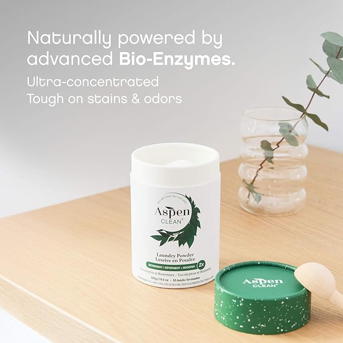 AspenClean | Laundry Powder + Booster 2-in-1 | Eucalyptus | | 55 Loads | Hyper Concentrated | Stain & Odor Removal Enzyme Booster | Non - Toxic | 100% Natural | EWG Verified