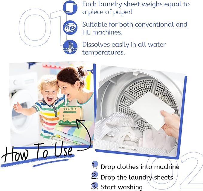 CLEARALIF Laundry Detergent Sheets (480 Loads), Fresh Linen,Great For Travel,Apartments, Dorms,CLEARALIF Laundry Detergent Strips Eco Friendly & Hypoallergenic (Pack of 3)