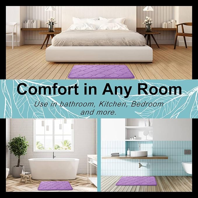 OLANLY Memory Foam Bath Mat Rug 47x20, Ultra Soft and Absorbent Bathroom Rugs, Non-Slip, Comfortable, Machine Washable Bath Carpet for Bathroom Floor, Tub, Shower and Home Decor Accessories, Lavender