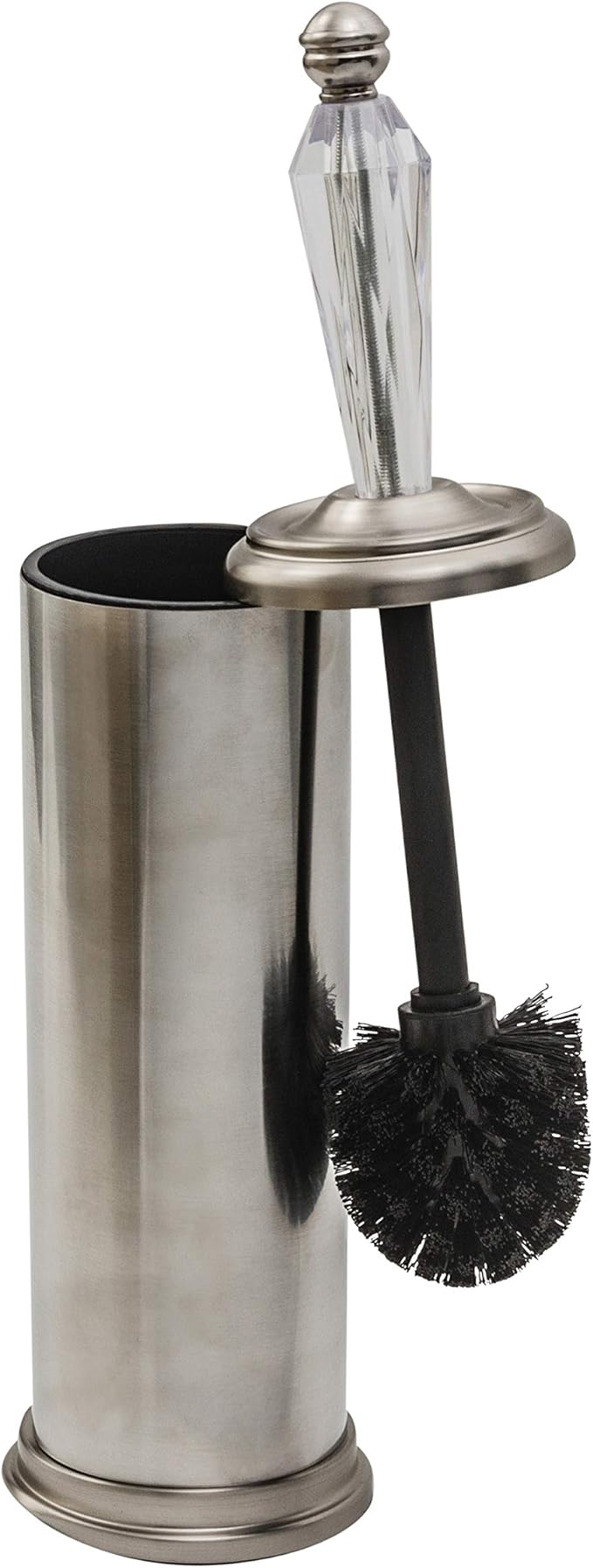Splash Home Tammy Stainless Steel Toilet Brush with Holder, Bowl Scrubber with Durable Cleaning Bristles, Hidden Brush with Splash Protective Disc Design - Satin