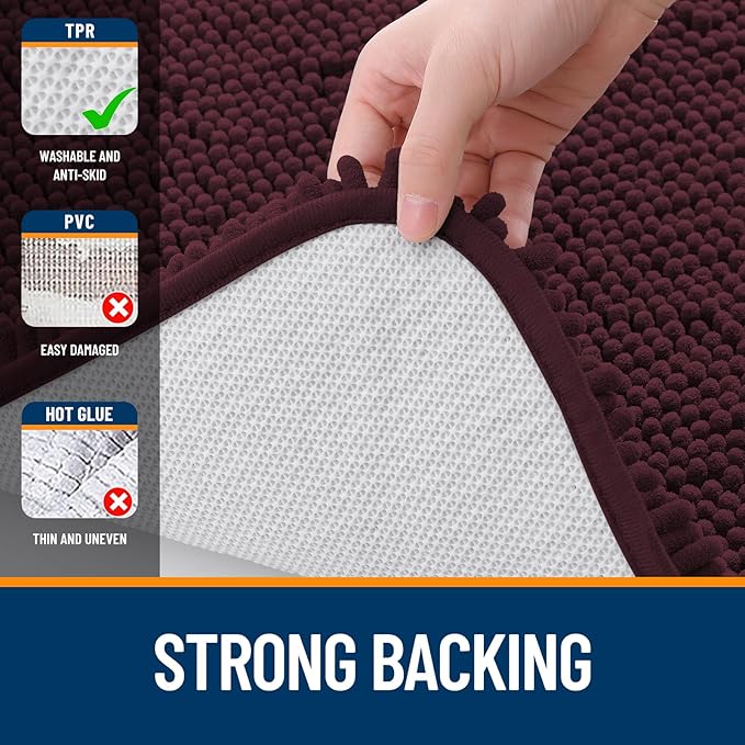 OLANLY Bathroom Rugs 30x18, Extra Soft Absorbent Chenille Bath Rugs, Rubber Backing Quick Dry, Machine Washable Bath Mats for Bathroom Floor, Tub and Shower, Home Decor Accessories, Black Cherry