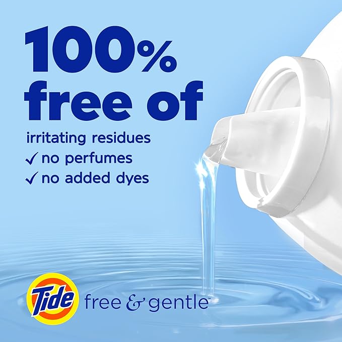 Tide Free & Gentle Liquid Laundry Detergent, 100 Loads, 132 fl oz, Tide Laundry Detergent, Clean Laundry Detergent