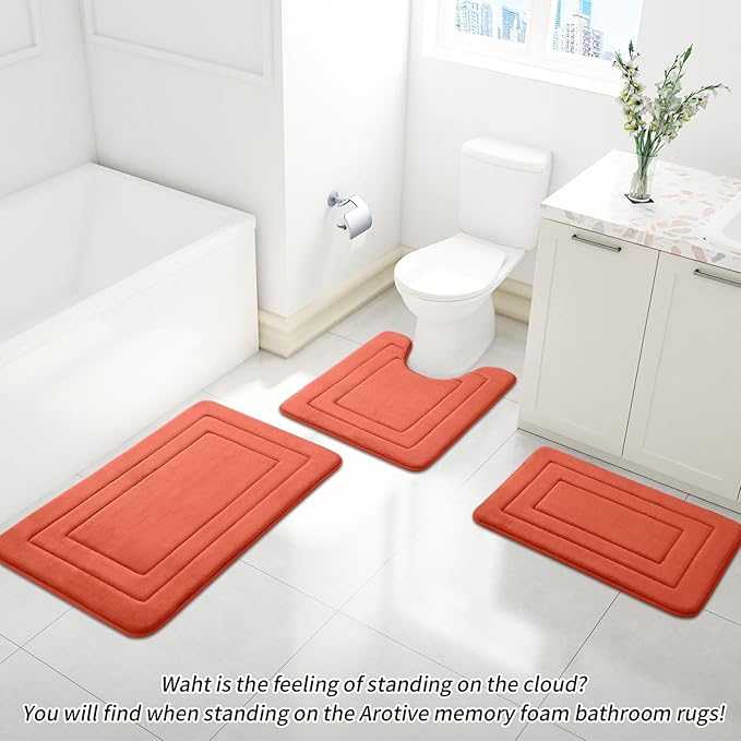 Arotive Memory Foam Bathroom Rug Mat 36x24, Ultra Soft and Absorbent Bath Mat, Machine Wash Dry, Comfortable Bath Rug Carpet for Bathroom Floor, Tub and Shower, Coral