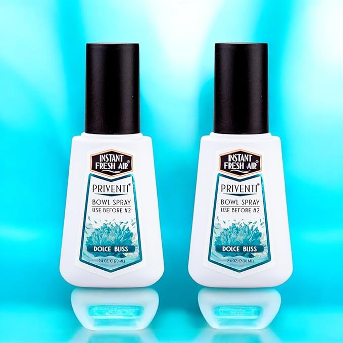 2-Pack - Instant Fresh Air Priventi Toilet Spray & Bathroom Spray Odor Eliminator - Up to 300 Uses - Travel Size Odor Elimination for #2 - Dolce Bliss Fragrance - 2.4 oz
