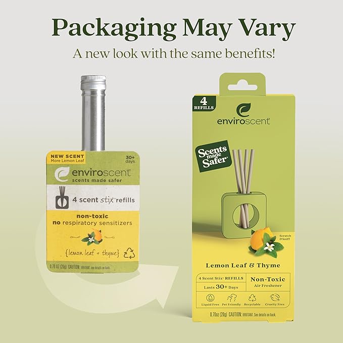 Enviroscent Non-Toxic Air Freshener Scent Stix™ Refills - Compatible with Enviroscent Scent Stix™ Liquid-Free Diffuser Kit - Fragrance Lasts Up to 60 Days - Lemon Leaf & Thyme (Pack of 2)