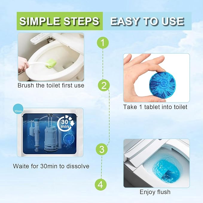 Msvvko Toilet Bowl Cleaners, Automatic Toilet Tank Cleaner Tablets, Blue Toilet Bowl Cleaner Tablets for Deodorizing & Descaling, Powerful Cleaning, Slow-Release Against Tough Stains 20 Pack